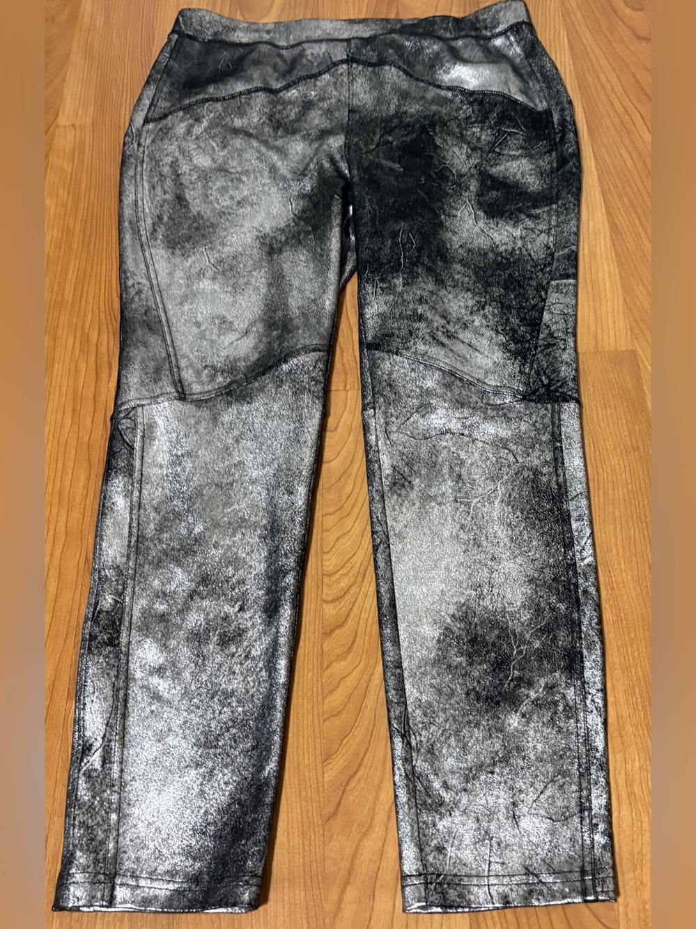 Free People Metallic Suede Leggings Women’s Large Black Silver Pull On NWT